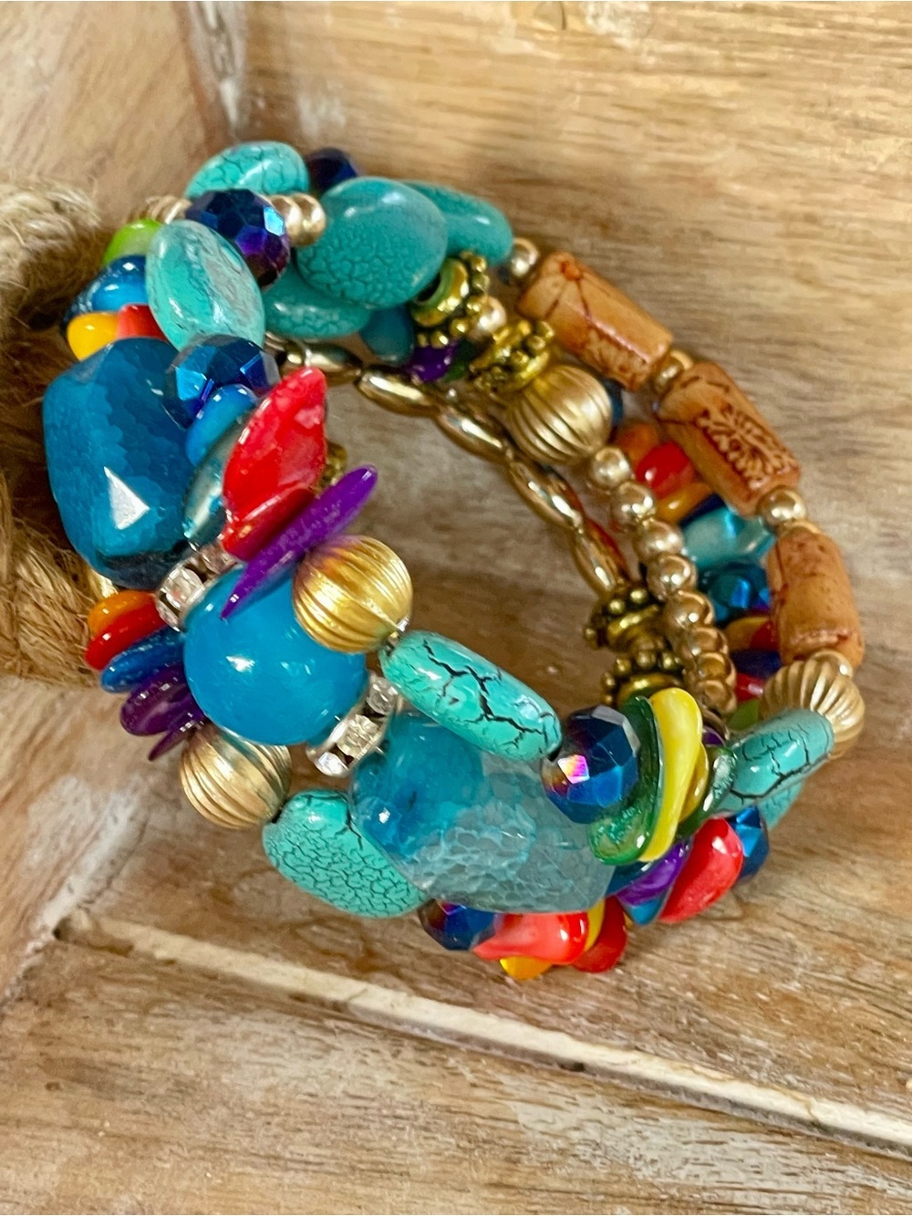 Handmade Turquoise Multicolor Bead Coil Bracelet by Elegantique
